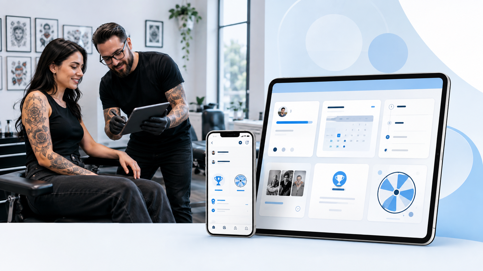 TattooManager Kundenportal für Tattoo-Studios auf Tablet und Smartphone