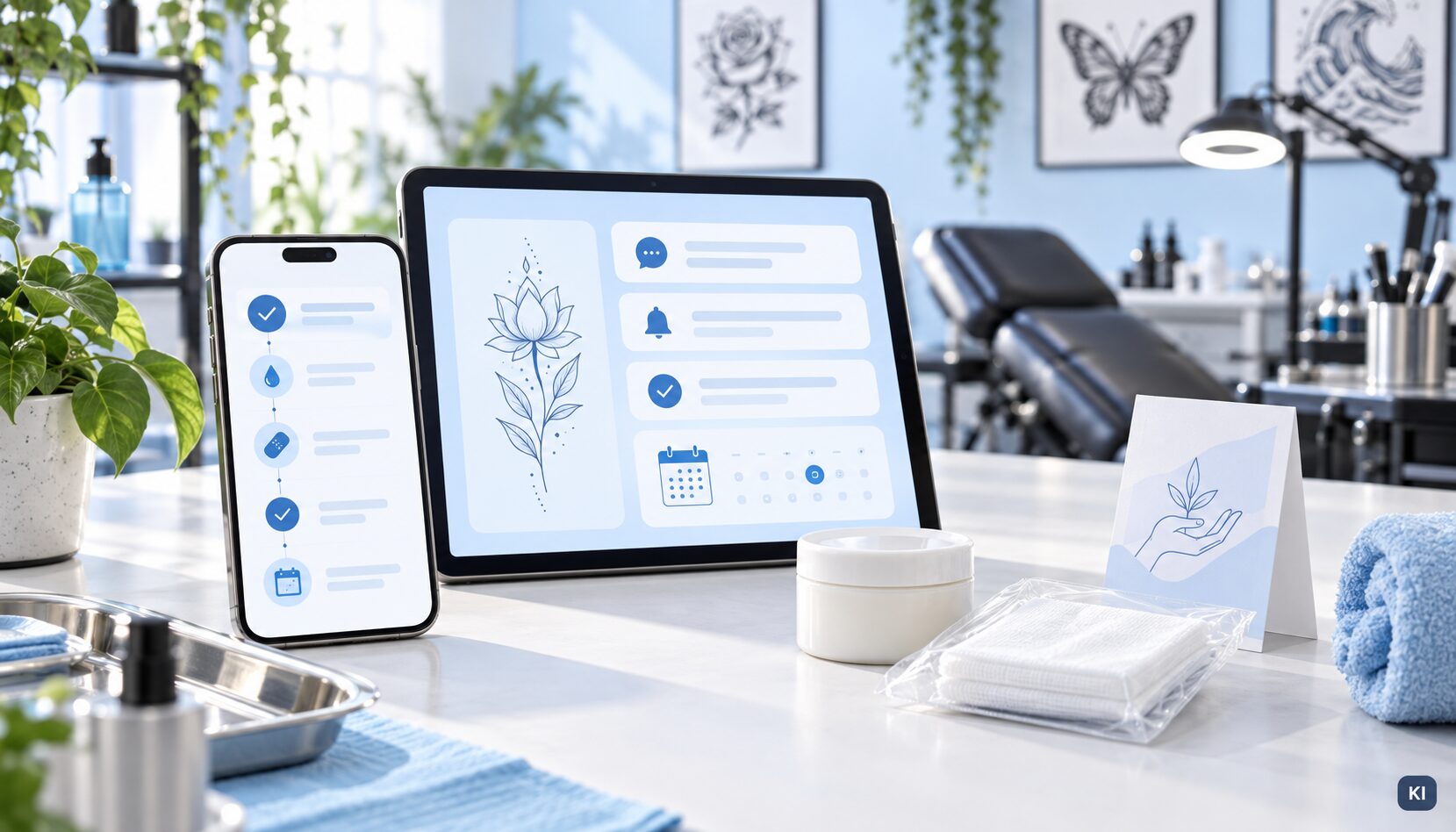 Digitale Tattoo-Nachsorge mit Erinnerungen, Pflegehinweisen und Kontrollterminen