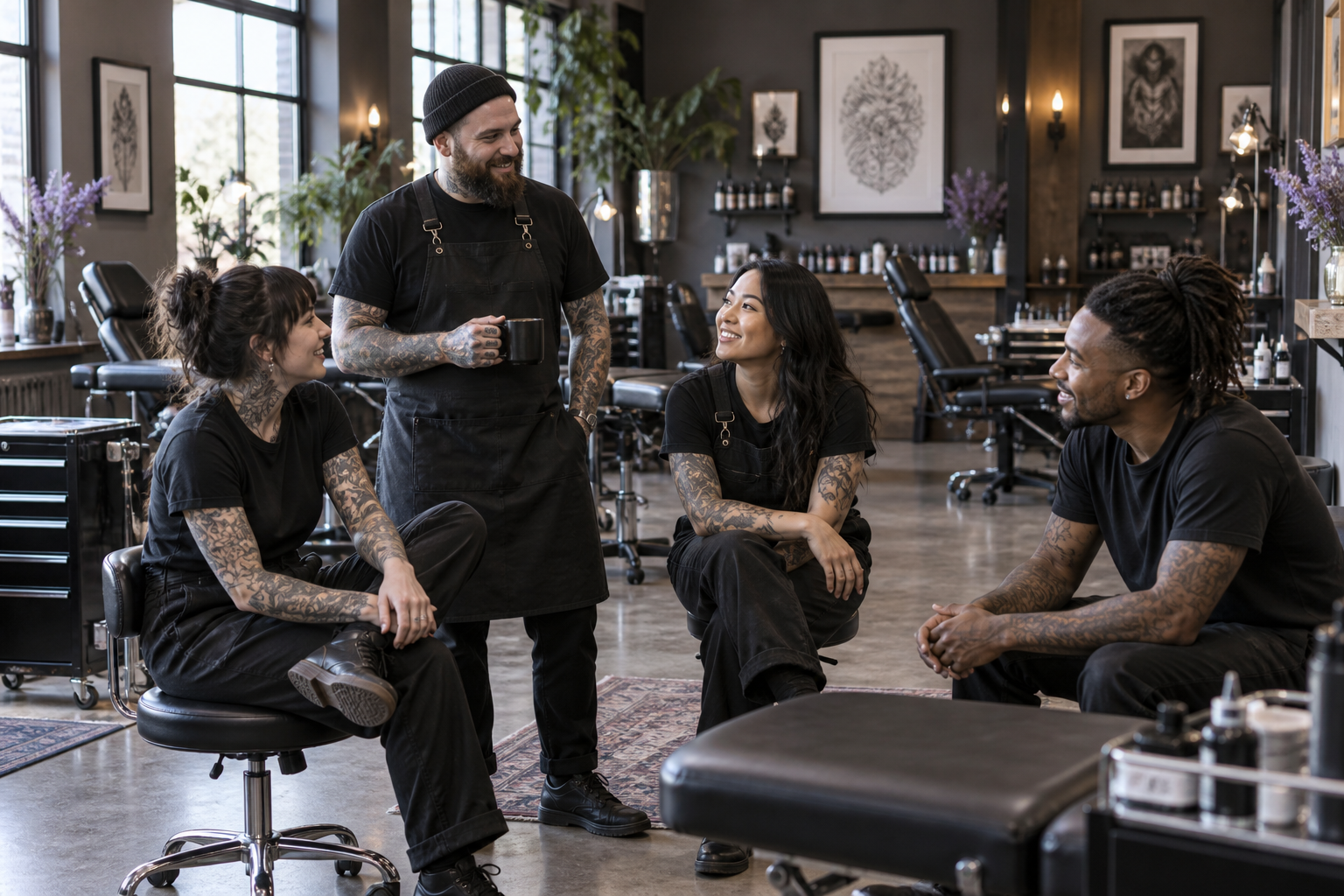 Tattoo-Team im großen Studio