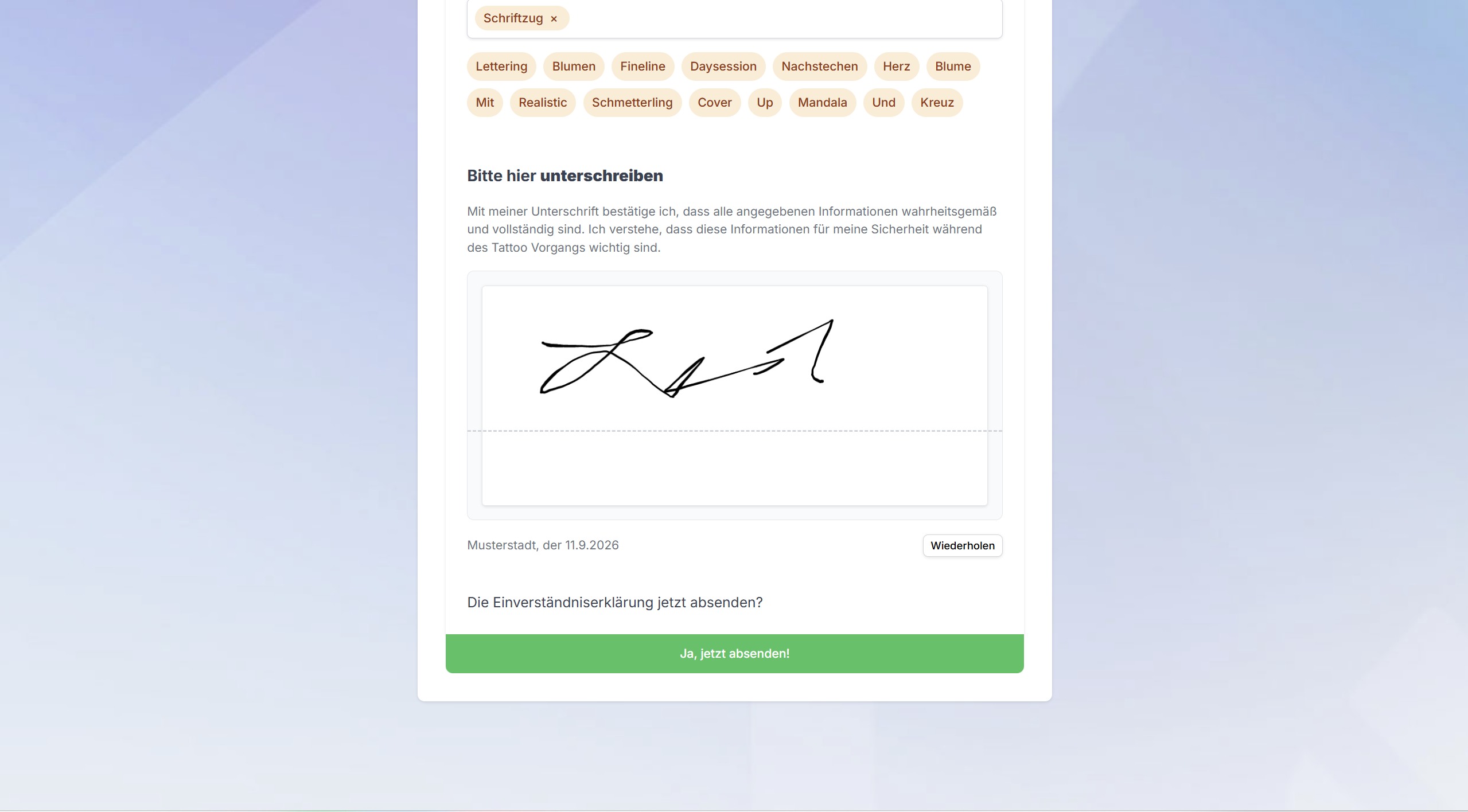 TattooManager Dokumente – digitale Unterschrift