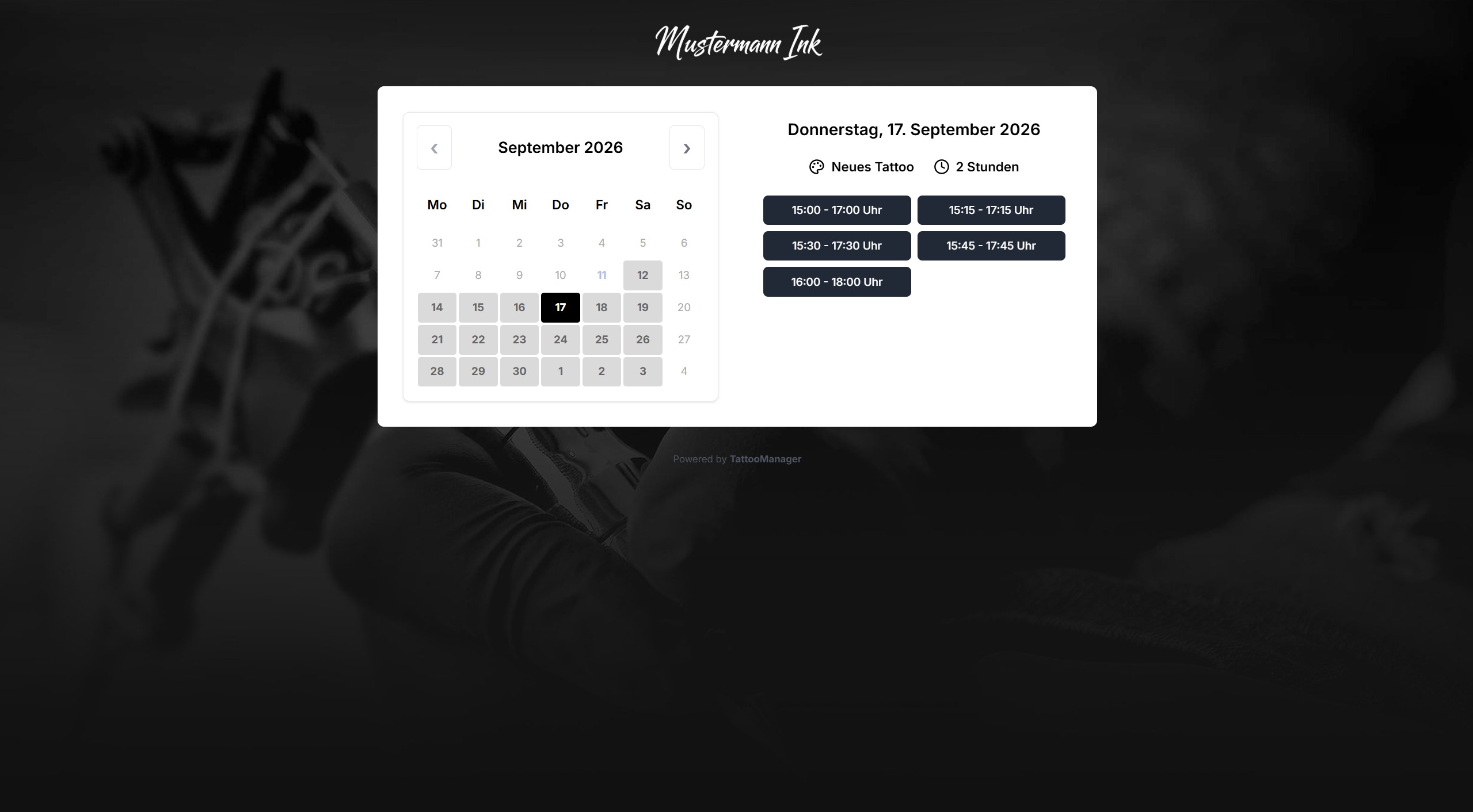 TattooManager Kundenportal – Terminkalender