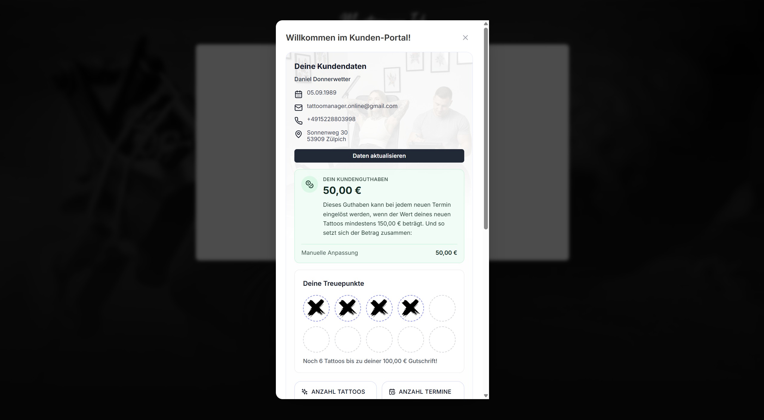 TattooManager Kundenportal – Treuepunkte