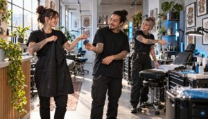 Tattoo-Artists bei einer persönlichen Übergabe im Studio
